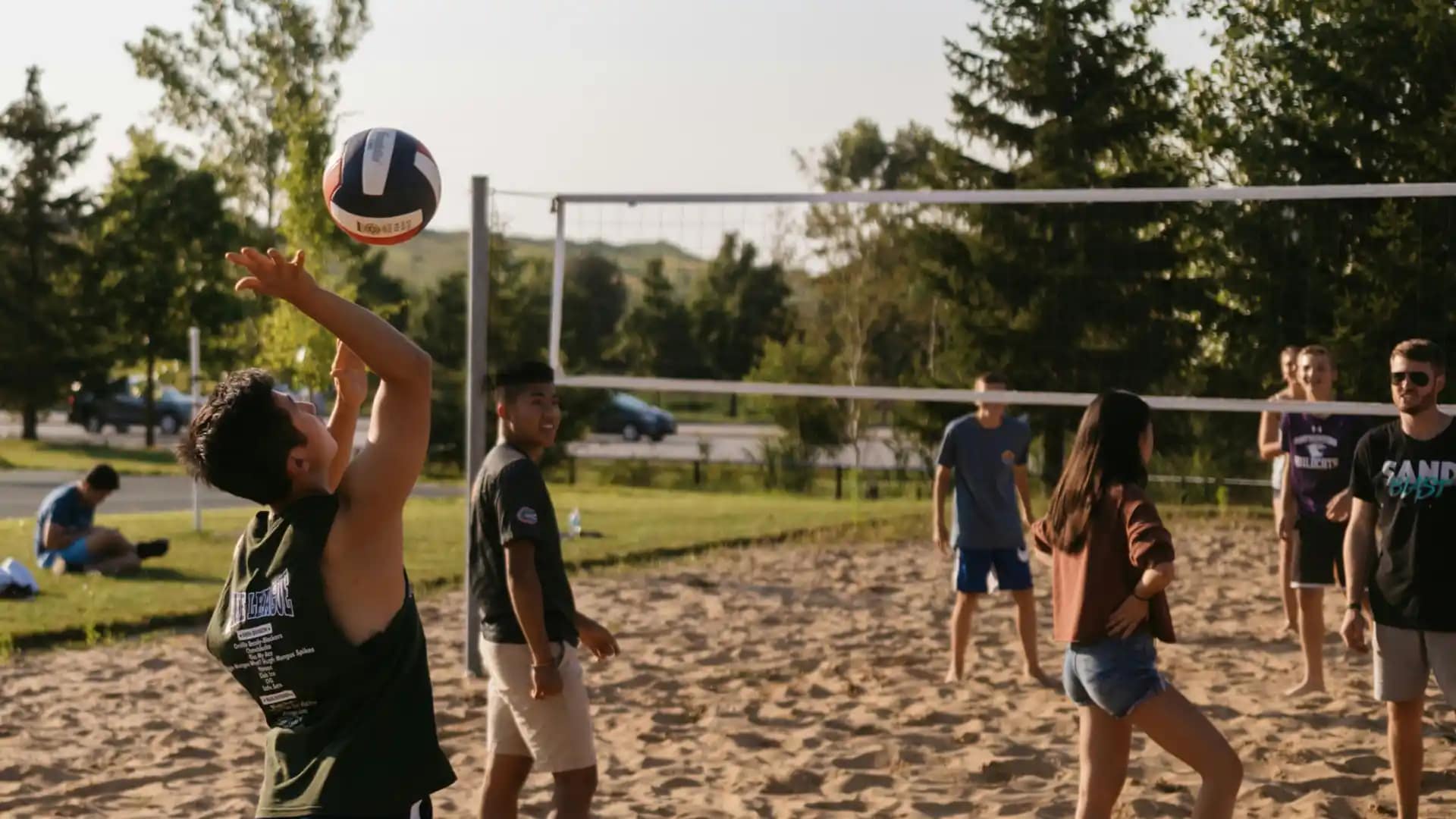 Outdoor-Sand-Volleyball Grace students playing Outdoor Sand Volleyball